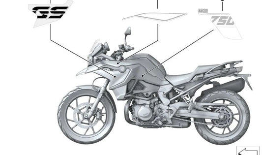 Emblema del lato sinistro "GS 40 anni" OEM 51149829469 per BMW Motorrad F 750 GS (FK80) (2018-2023). BMW MOTORAD originale.