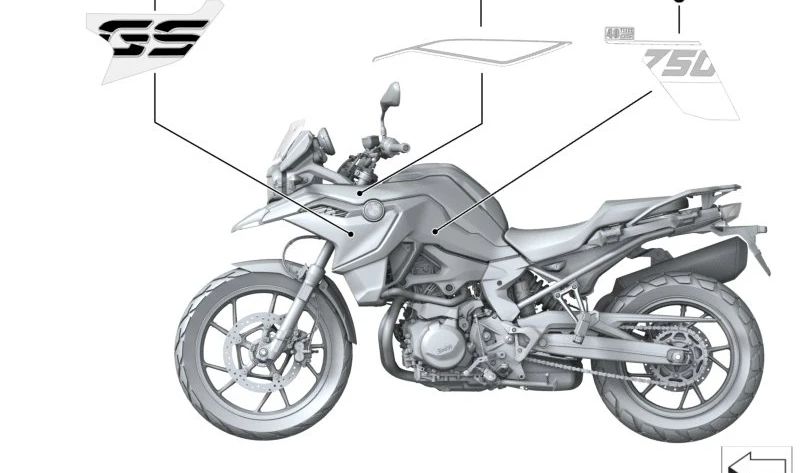 Emblema lateral izquierdo OEM 51149829467 para BMW Motorrad R 1200 GS (K50), R 1200 GS Adventure (K51), R 1250 GS (K50), R 1250 GS Adventure (K51). Original BMW Motorrad.