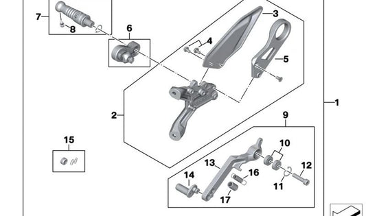 Reposapiés derecho OEM 46719898544 para BMW Motorrad S 1000 RR (K67) desde 02/2018. Original BMW Motorrad.