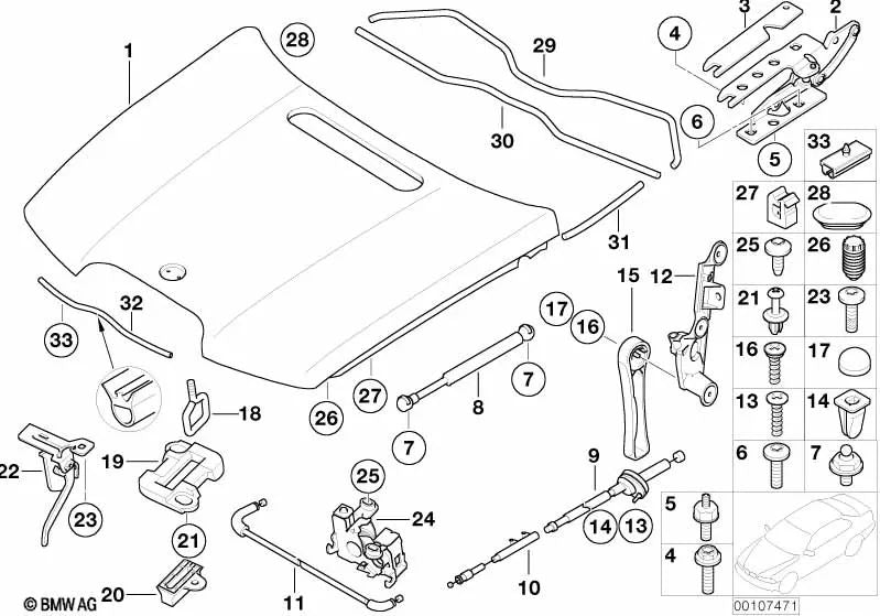 Bisagra de capó delantera izquierda para BMW E65, E66 (OEM 41617210671). Original BMW.