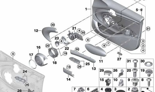 Panel de protección de luces puerta trasera izquierda OEM 51417911861 para MINI Cooper, Cooper S, One (F55 LCI). Original MINI.