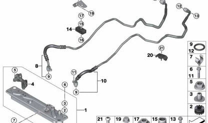 Tubería de aceite del radiador (ida) OEM 17217600973 para BMW X5 E70 y BMW X6 E71. Original BMW.