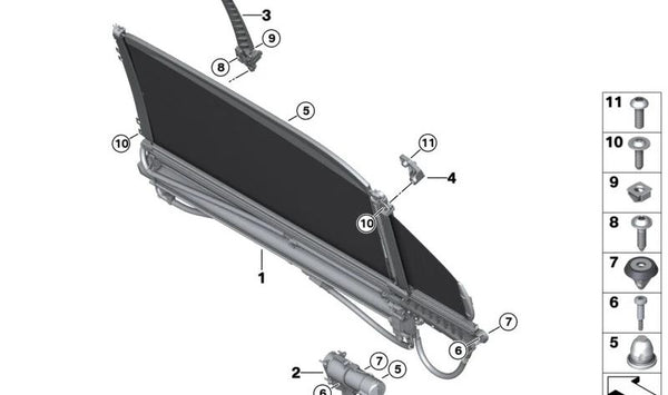Adaptador para Persianilla Solar Derecho para BMW G70 (OEM 51355A0C0B8). Original BMW