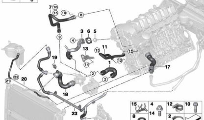 Manguera de retorno calefacción al termostato OEM 17127548225 para BMW E81, E82, E87, E88, E90, E91, E92, E93. Original BMW.