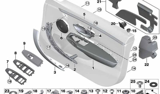 Camisa interior direita embelezada OEM 51417345082 para BMW F30, F30N, F31, F31N, F34, F34N, F32, F32N, F33, F33N, F36, F36N. BMW original.