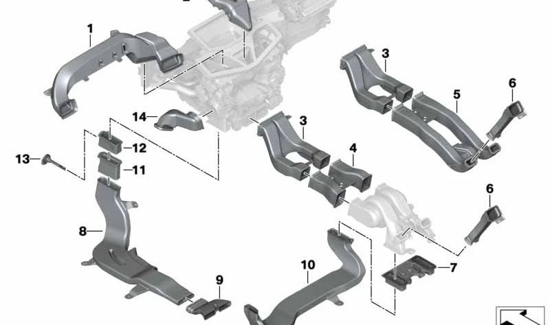 Conducto de aire frío lado acompañante OEM 64226805031 para BMW X5 F95, G05, X6 F96, G06 y X7 G07. Pieza original BMW.