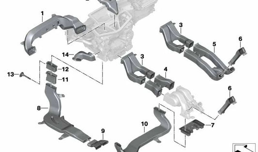 Conducto de aire frío lado acompañante OEM 64226805031 para BMW X5 F95, G05, X6 F96, G06 y X7 G07. Pieza original BMW.