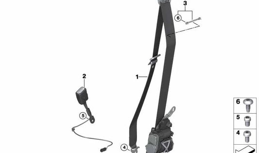 OEM 7211738669 Corrente de segurança frontal esquerda para BMW F52 118i, 120i, 125i. BMW original.