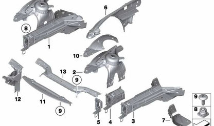 Soporte interior delantero derecho paso de rueda OEM 41217224898 para BMW Z4 E89 sDrive18i, sDrive20i, sDrive23i. Apto para modelos con cambio manual y automático. Original BMW.