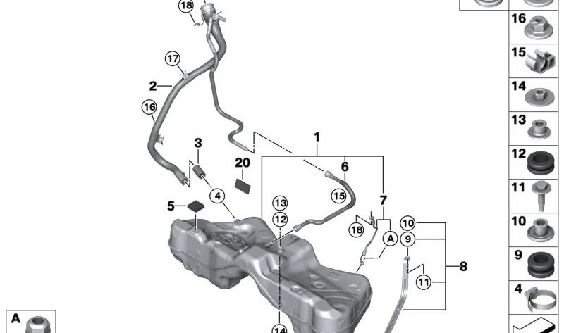 Séparateur avec un trou allongé OEM 16117293528 pour BMW F30, F31, F34, F32, F36, F07, F10, F11, F18, F06, F12, F13, E65, E66, G11, G12, G70, F25, F15, G05, G18, F95, F16, G06, F96, G07, G29. BMW d'origine.