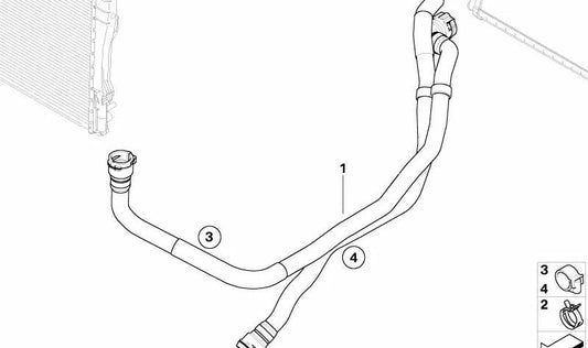 Manguera retorno radiador calefacción OEM 64219124076 para BMW E81, E82, E87, E88, E90, E91, E92, E93. Original BMW.
