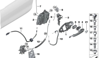Soporte de manija exterior de puerta derecha para BMW Serie 4 G22, G23, G82, G83, Serie 5 F90, G30, G31, G38, Serie 6 G32, Serie 8 F91, F92, F93, G14, G15, G16, X3 F97, G01, G08, X4 F98, G02, X5 F95, G05, X6 F96, G06, X7 G07 (OEM 51219881774). Original BM