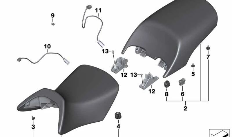 Asiento negro delantero OEM 52537683644 para motos BMW R1200RT, R900RT. Original BMW Motorrad.