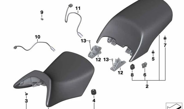 Asiento negro delantero OEM 52537683644 para motos BMW R1200RT, R900RT. Original BMW Motorrad.
