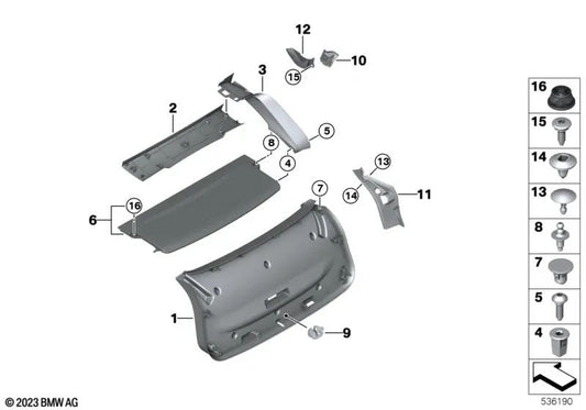 Couverture de charnière gauche pour BMW X4 F98, G02 (OEM 51499478615). BMW d'origine