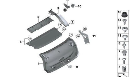 Clip Oberteil für BMW Serie 1 F52, F70, Serie 2 G42, G87, U06, Serie 3 F34, Serie 5 E60, E61, F07, F90, G30, G31, G38, G60, G90, Serie 6 E63, E64, F06 , F12, F13, G32, Serie 7 E65, F01, F02, F04, G11, G12, Serie 8 F91, F92, F93, G14, G15, G16, i20