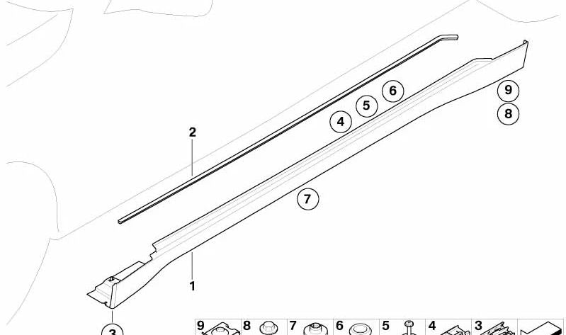 Cubierta lateral inferior izquierda imprimada OEM 51717038321 para BMW Serie 7 E66 (730Li, 735Li, 745Li, 760Li). Original BMW.