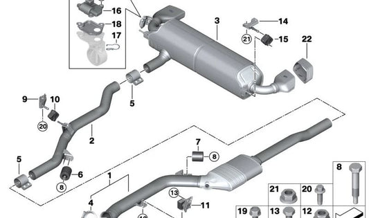OEM escape silencer 18307798559 for BMW G30, G31, G38, G32, E65, F01, F02, G11, G12. Original BMW.