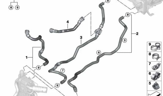 Mangueira de retorno de refrigerante OEM 64216818816 para BMW G20, G21. BMW original.