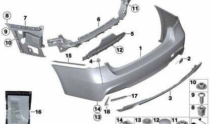 Refuerzo inferior del paragolpes trasero OEM 51128054200 para BMW F30 y F31 (varios modelos). Original BMW.