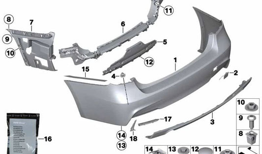 Tapa gancho remolque imprimada OEM 51128056616 para BMW Serie 3 F31 (modelos 316d) años 2012-2019. Original BMW.