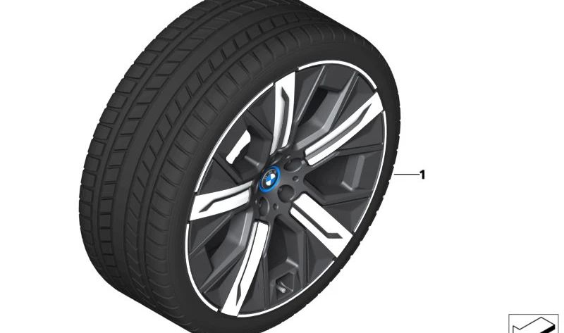 Rueda completa de invierno con sensor de presión (RDC) y neumático 255/50R21 109T con clavos para BMW iX (I20). Llanta de aleación original BMW, ideal para nieve y hielo.