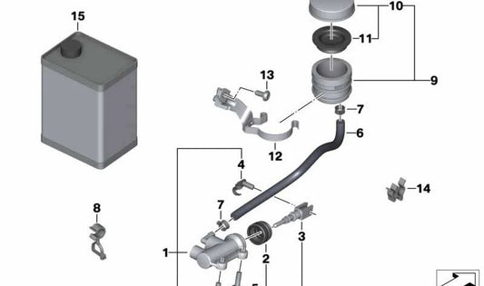 Cilindro principale del freno anteriore OEM 34317692182 per motociclette BMW R1200S, HP2 Sport. BMW Motorrad originale.
