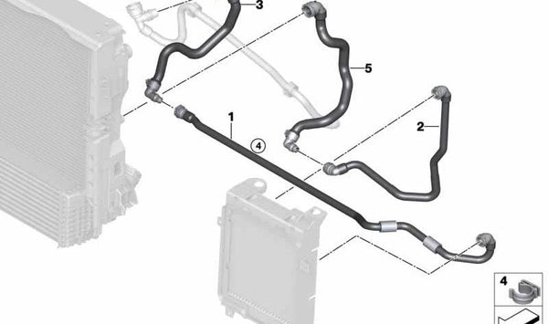 Manguera de radiador de refrigerante OEM 17128619474 para BMW F15 (X5). Original BMW