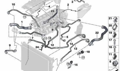 Manguera de calefacción al depósito de expansión OEM 17128602642 para BMW G30, G31, G32, G11, G12. Original BMW.