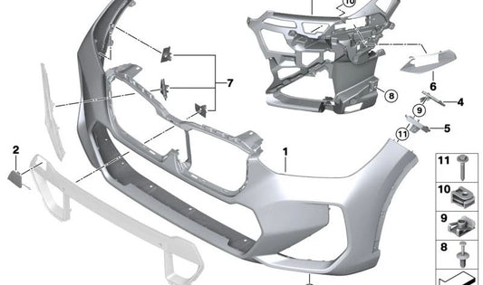 Paragolpes delantero imprimado OEM 51115A78683 para BMW X1 U11. Compatible solo con este modelo. Repuesto original BMW.