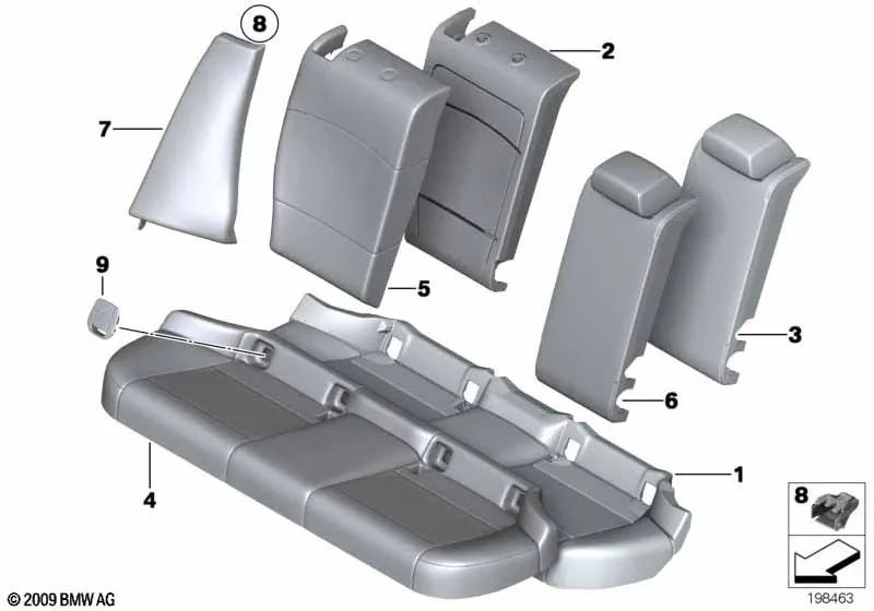 Capa de couro para encosto direito para BMW X1 E84 (OEM 52202994198). BMW originais.