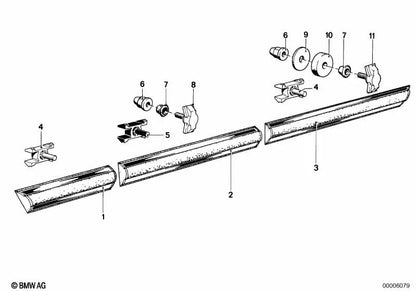 Moldagem para o pára -choques do lado traseiro esquerdo para BMW 3 E21 Series (OEM 51131831473). BMW original