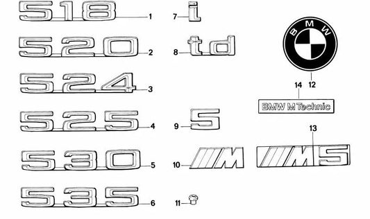 Emblème "TD" 51141946167 pour BMW E34. BMW d'origine.