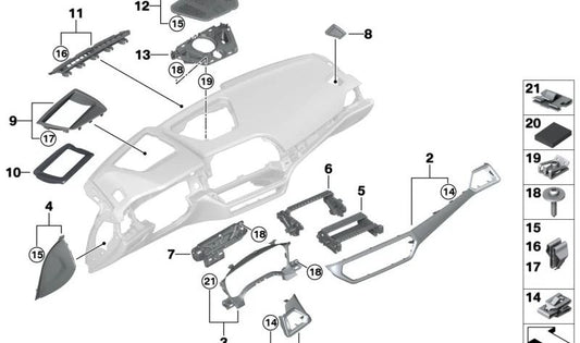 Altoparlante centrale Rejilla per BMW 2 G42 Series, serie 3 G20, G21, G28, G80, Serie 4 G22, G23, G26, G82, G83 (OEM 51456805541). BMW originale