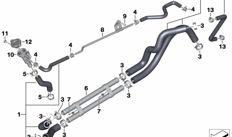 Tubería doble de líquido refrigerante OEM 17128565180 para motos BMW C 400 GT (K08), C 400 X (K09). Original BMW Motorrad.