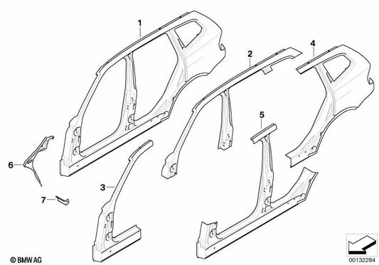 Structure latérale droite pour BMW X3 E83, E83N (OEM 41003449742). BMW d'origine