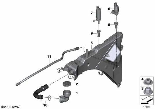 Windshield washer fluid reservoir for BMW F16, F86 (OEM 61667377163). Original BMW