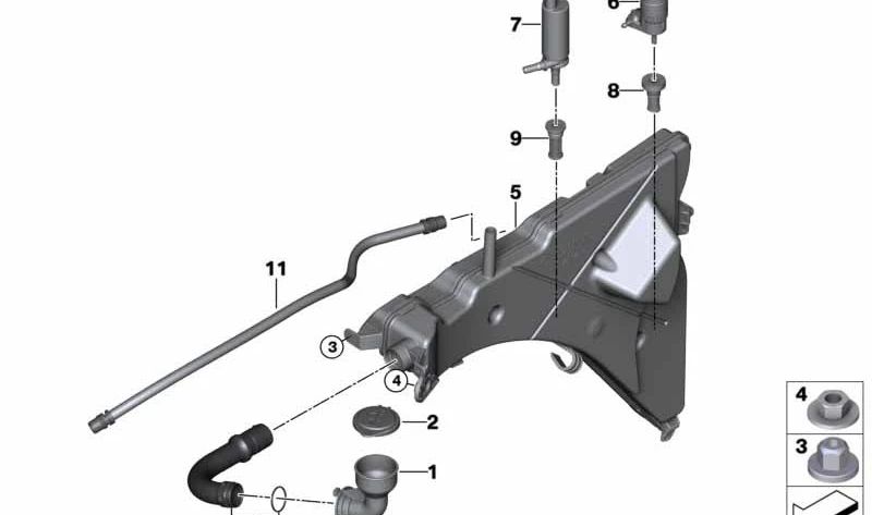 Tubo de llenado depósito limpiaparabrisas OEM 61667325884 para BMW X5 F15, F85 y X6 F16, F86. Original BMW.
