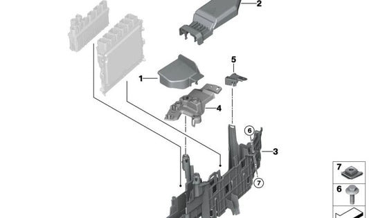 Cubierta OEM 12907827980 para BMW G60 y G61. Pieza original BMW. Ideal para la caja de la centralita. Repuesto original y nuevo.