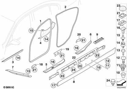 Proteção de borda de porta traseira para BMW E90, E90N (OEM 51727247260). BMW original