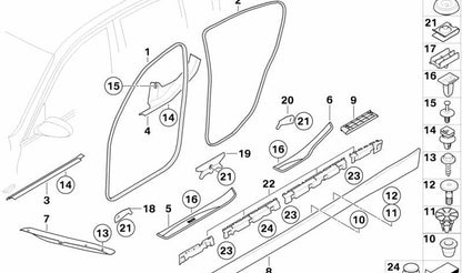 Embellecedor entrada puerta delantera derecha OEM 51477907154 para BMW E90. Original BMW.