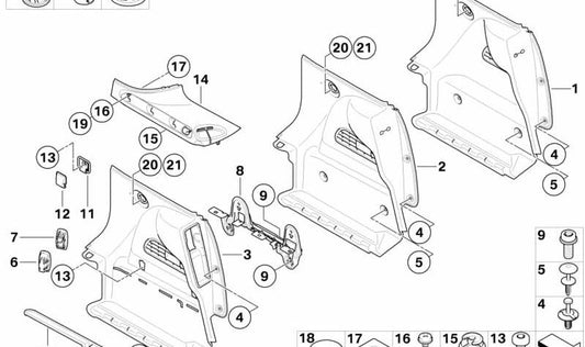Revestimiento compartimento de equipajes izquierdo OEM 51476952359 para MINI Clubman R55, R55 LCI. Original MINI.
