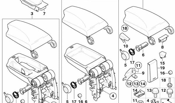 Eje Giratorio para el Reposabrazos Central para BMW Serie 1 E81, E82, E87, E88 (OEM 51167120176). Original BMW