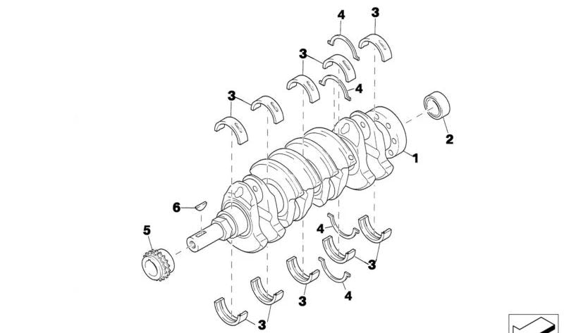 Cojinete de bancada verde OEM 11212195401 para BMW E36 320i STC con motor S42. Compatible con modelos fabricados entre 1995 y 1995. Recambio original BMW.