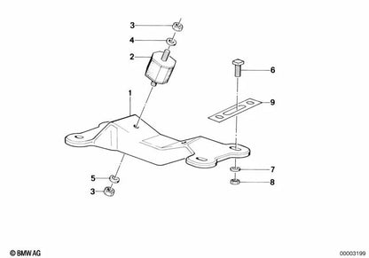 Soporte de goma para BMW Serie 3 E30, Serie 5 E28, Serie 6 E24 (OEM 23711176041). Original BMW.