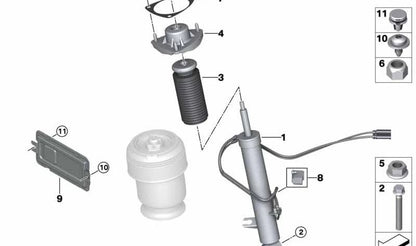 Cojinete de apoyo suspensión trasera OEM 33506867864 para BMW F15 y F16. Compatible con X5 y X6 con distintos motores. Repuesto original BMW.