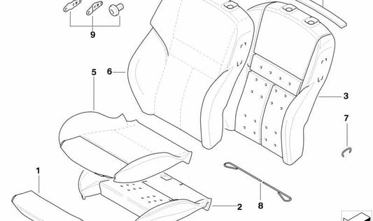 Funda de asiento deportivo en cuero OEM 52107918675 para BMW E63. Acabado Silverstone. Pieza original BMW.