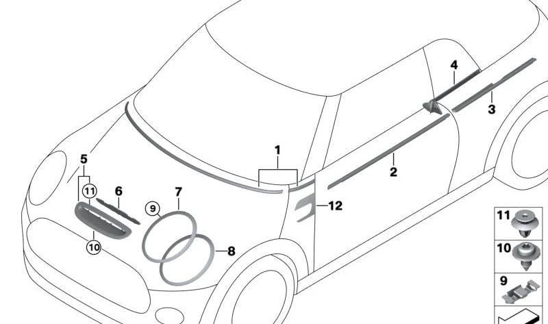 Moldura luz intermitente adicional izquierda OEM 51135A2D5C1 para MINI Cabrio F57 LCI (05/2020-02/2024). Original MINI.