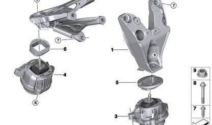 Soporte motor derecho OEM 22112284818 para BMW F87 (M2, M2 CS, M2 Competition, M2 CS Racing), F80 (M3), F82 (M4), F83 (M4 Cabrio). Original BMW.