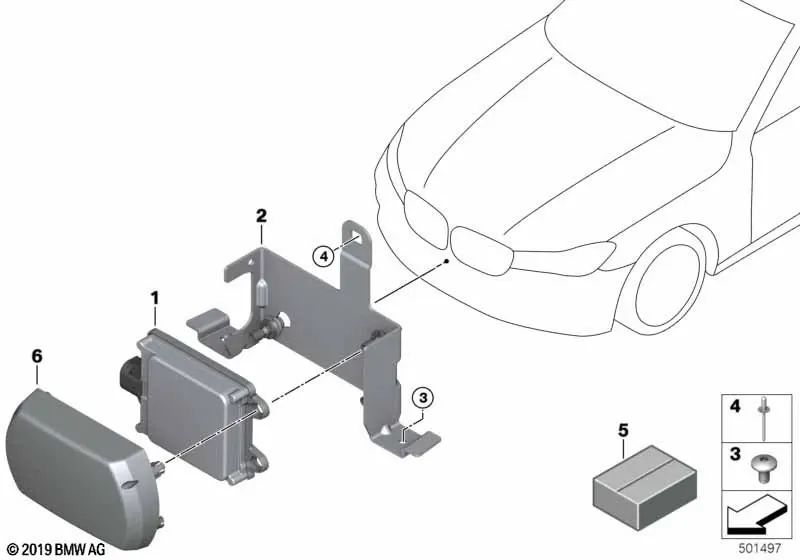 Langzeit -Frontradarsensor für BMW F90, G30, G31, G38, G32, G11, G12, F97, G01, G08, F98, G02 (OEM 66315A58DA3). Original BMW.